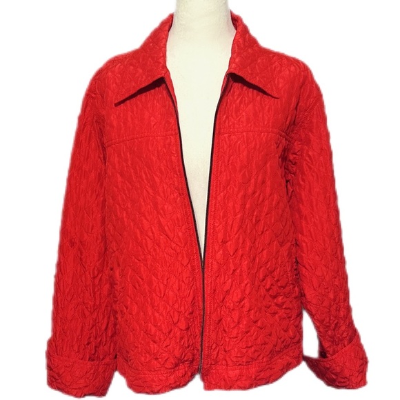 Debra deRoo 100% Silk Red Quilted Zip Jacket Cuffed Sleeves Pockets Size Large - Picture 4 of 11